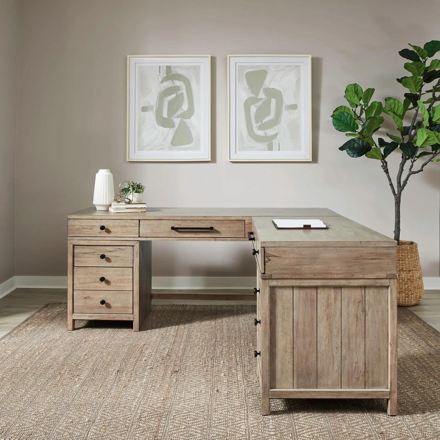 Proximity Place - L Shaped Desk - Barley Buff - Image 1