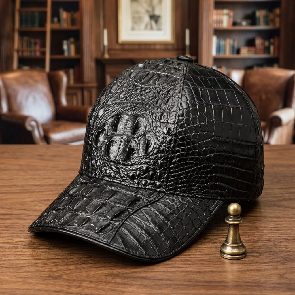 Crocodile Texture Leather Baseball Cap - Image 3