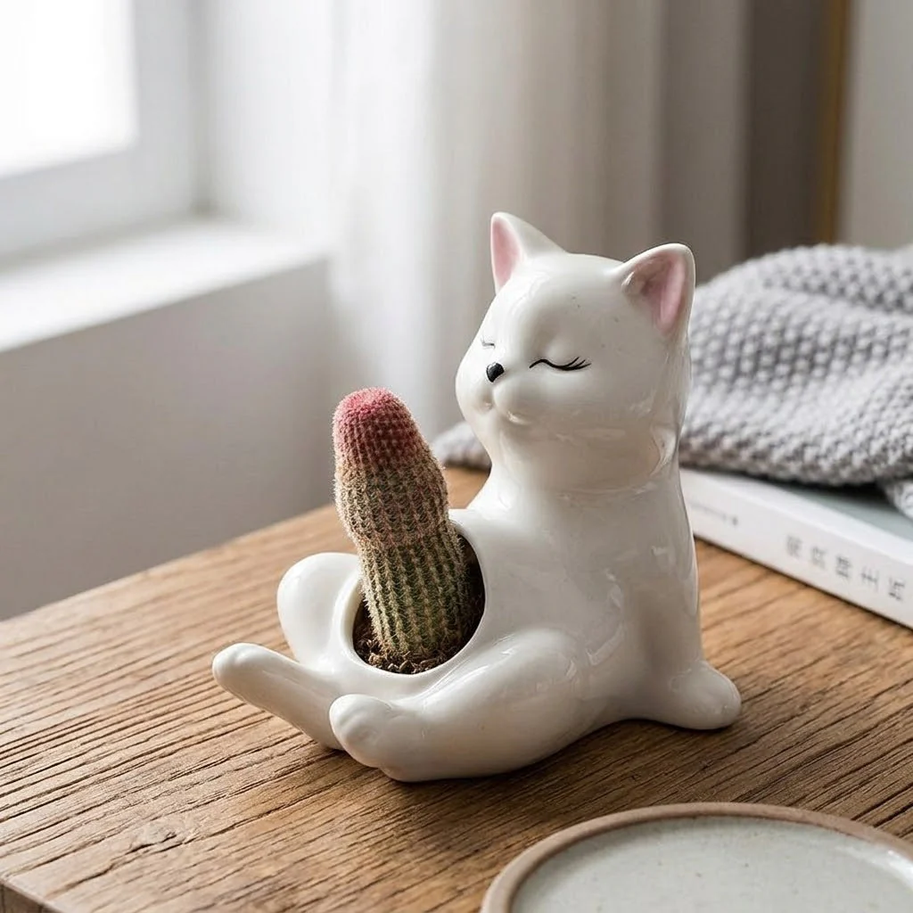Naughty Cat Ceramic Cactus Planter - Image 3