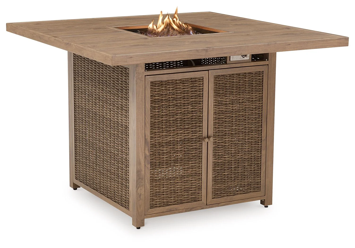 Walton Bridge - 5 Pc. - Square Bar Table W/Fire Pit, 4 Barstools - Driftwood - Image 3