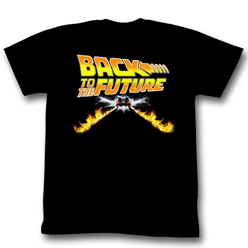 Back To The Future Movie Car Flames Movie Poster Adult T-Shirt - Image 2