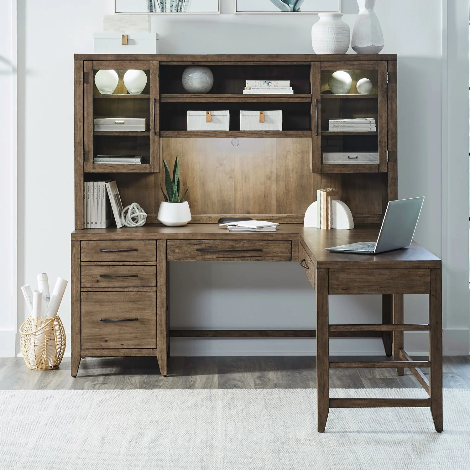 Shaker Lakes – Opt L Shaped Desk Set – Harvest Brown