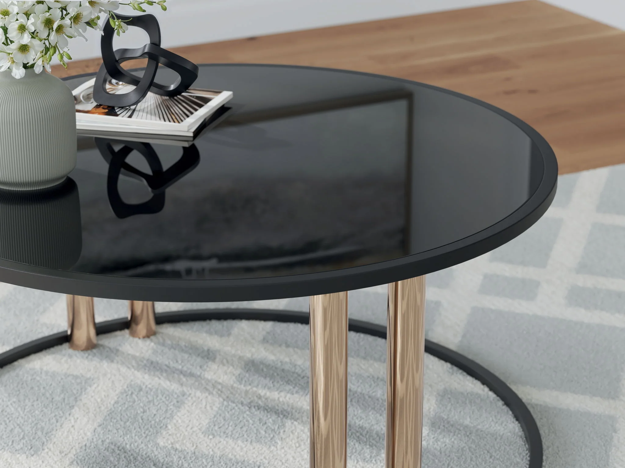 Hannerly - Occasional Table Set (Set of 3) - Black / Gold Finish - Image 3
