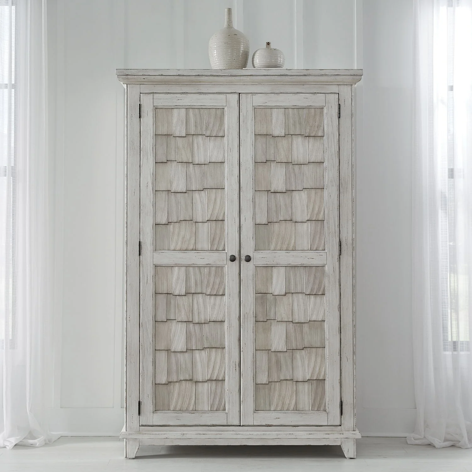 River Place – Armoire – Riverstone White & Tobacco