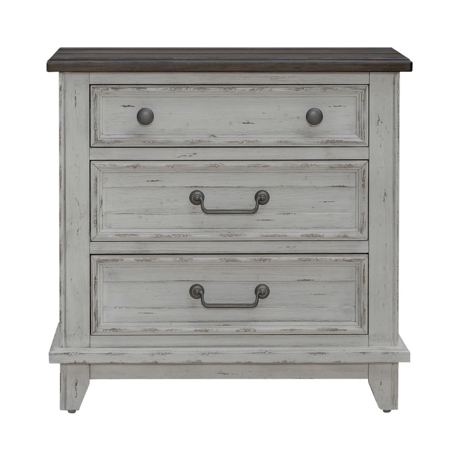 River Place - 3 Drawer Nightstand With Charging Station - Riverstone White & Tobacco - Image 3