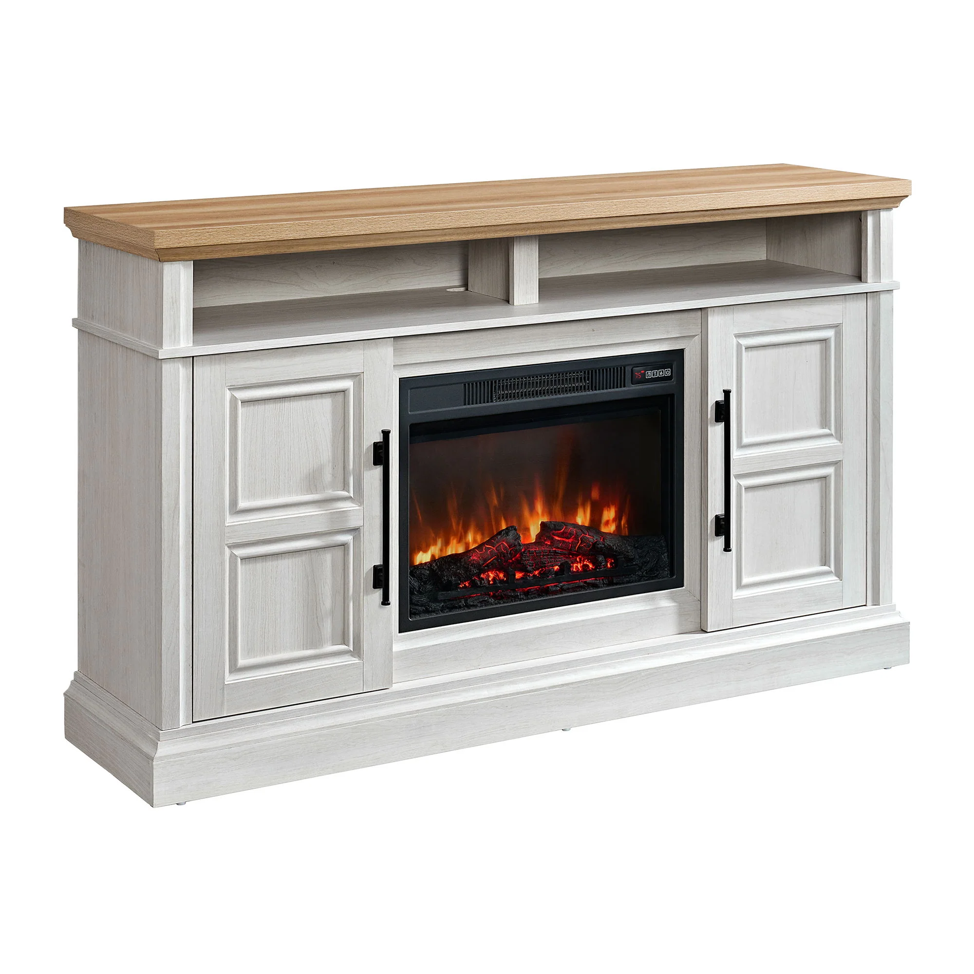 Villa – Console With 23″ Fireplace Insert – White & Natural