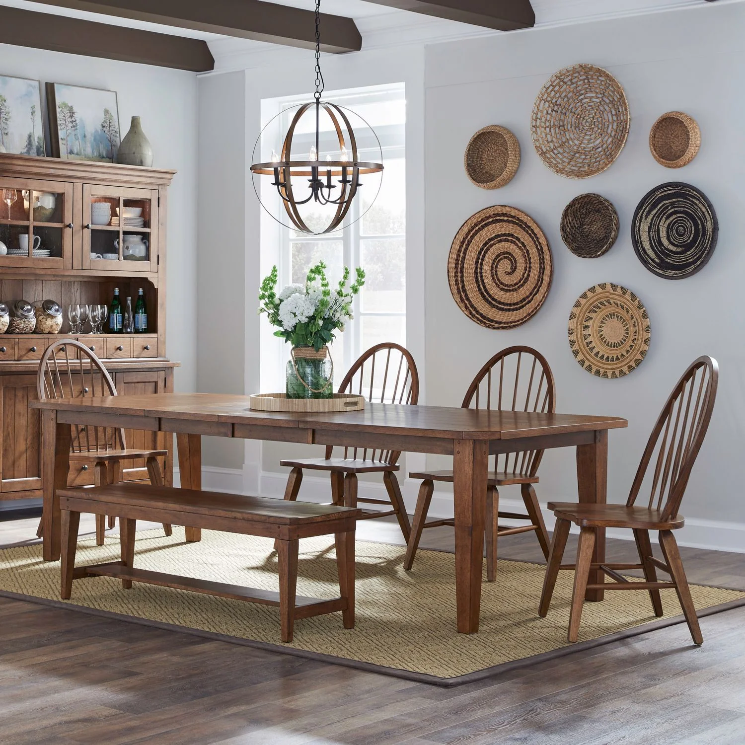 Hearthstone Ridge – 6 Piece Rectangular Table Set (Upholstered Chairs) – Tobacco & Black