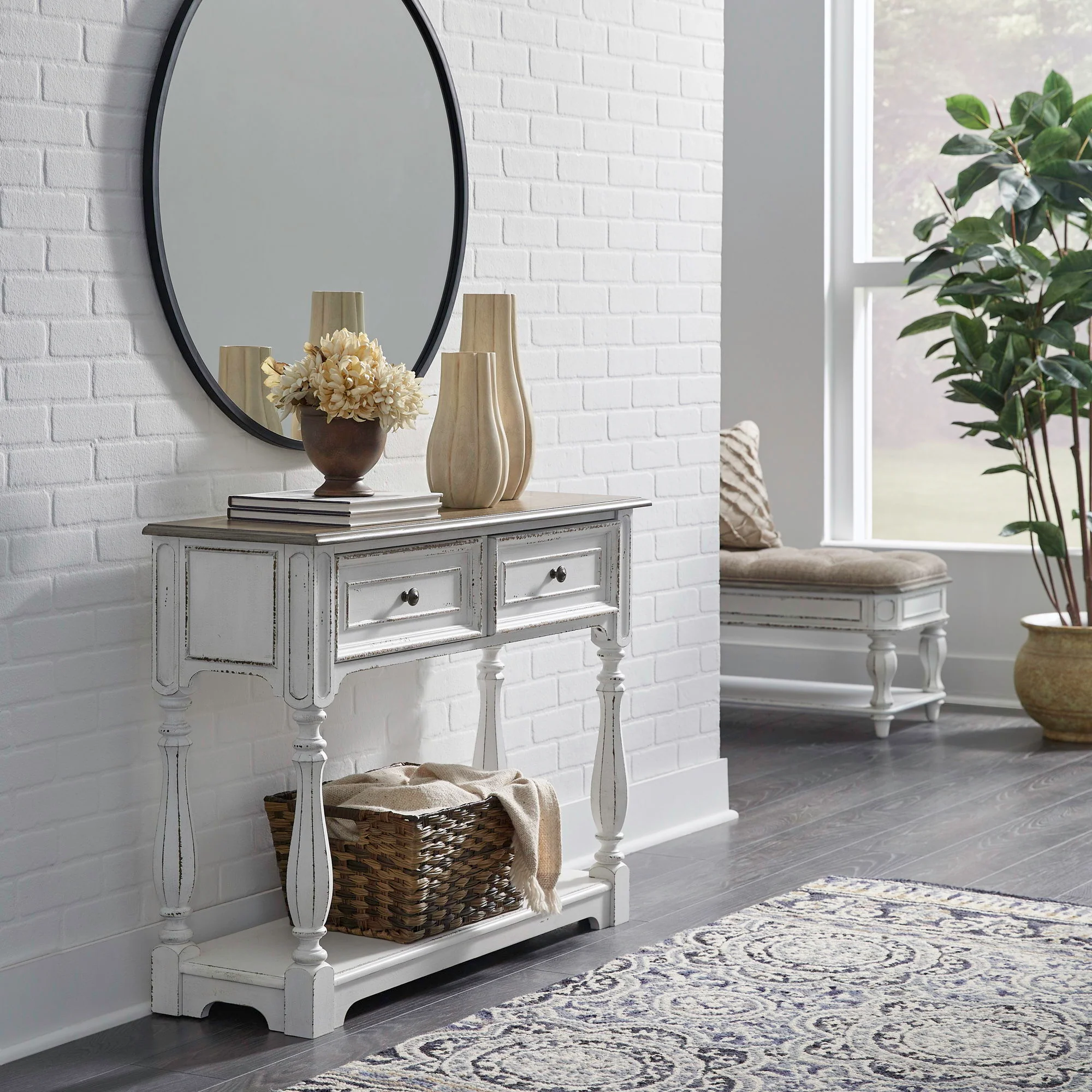Magnolia Manor - Hall Console Bottom With Shelf For Display & Storage - Antique White - Image 1