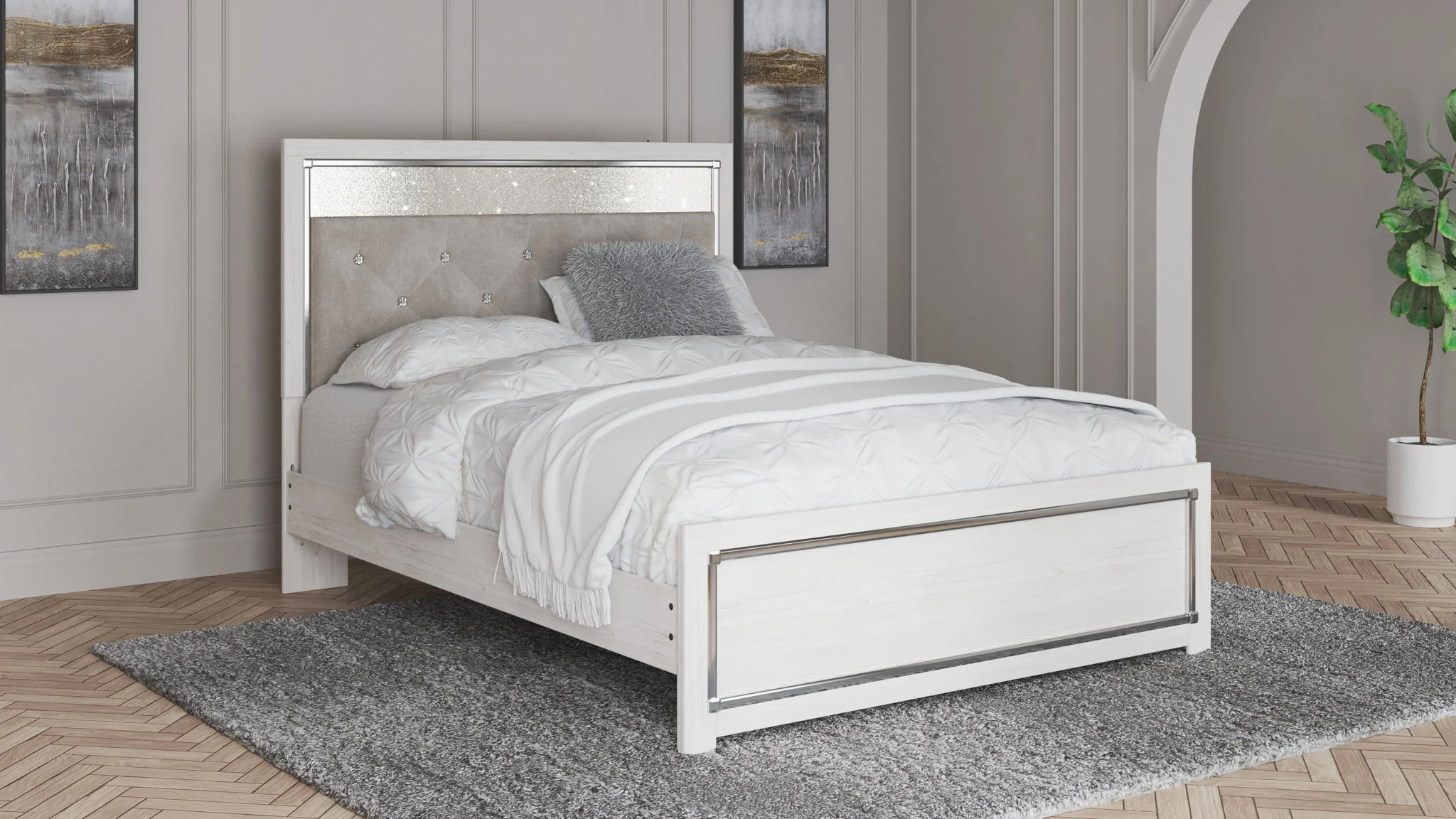 Altyra - Queen Panel Bed With Roll Slats - White - Image 3