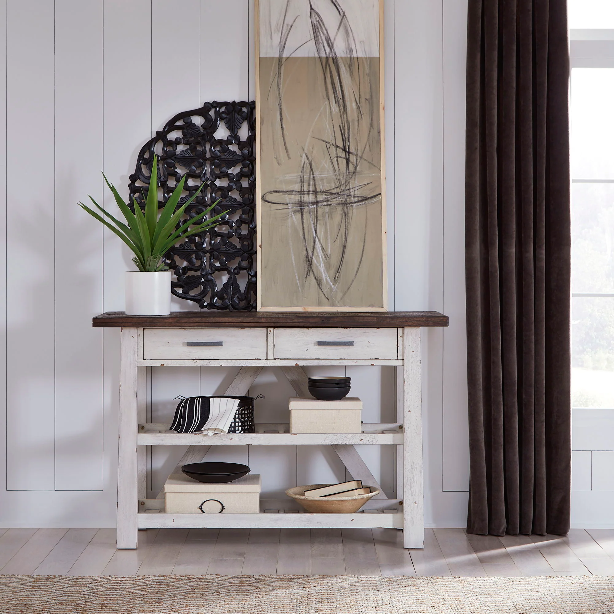 Farmhouse - Server - Two Tone White / Wood Tone - Image 1