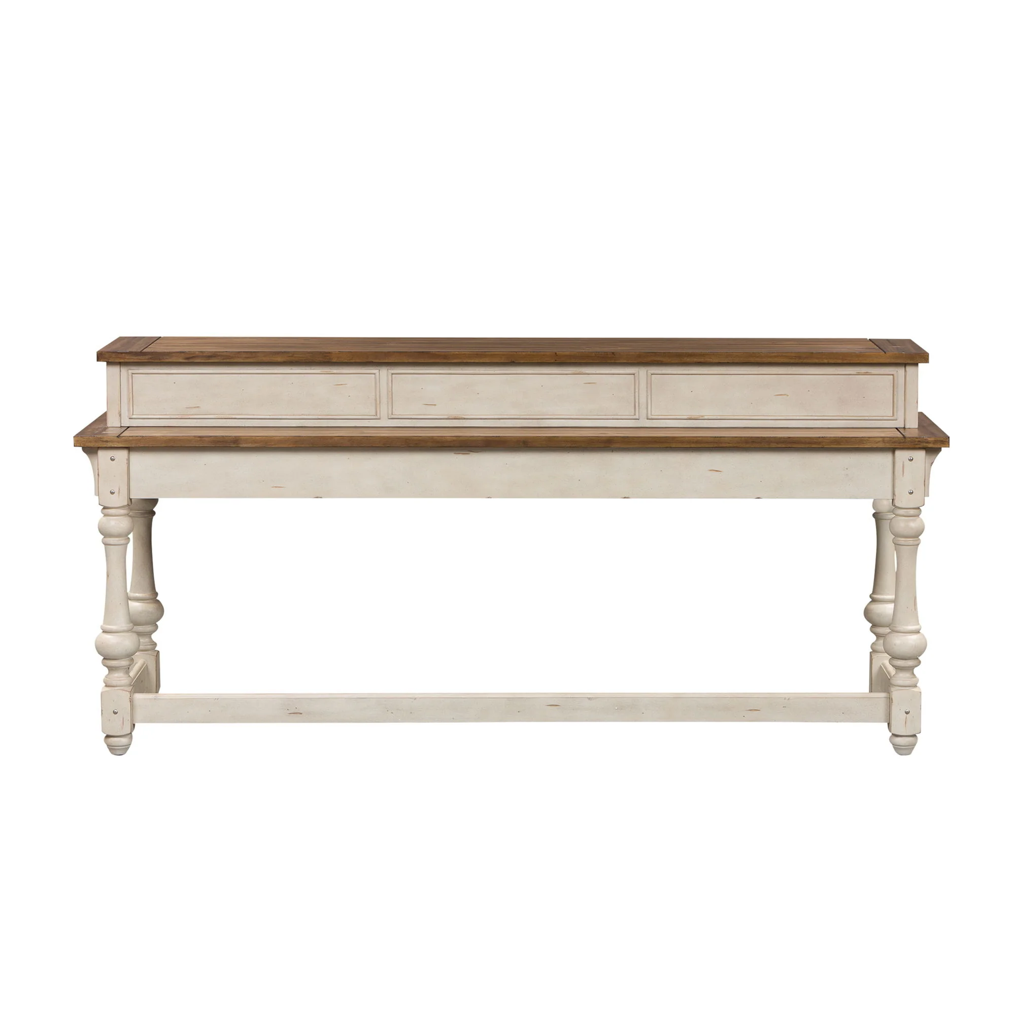 Morgan Creek – Console Bar Table – Antique White / Wirebrushed Tobacco Accents