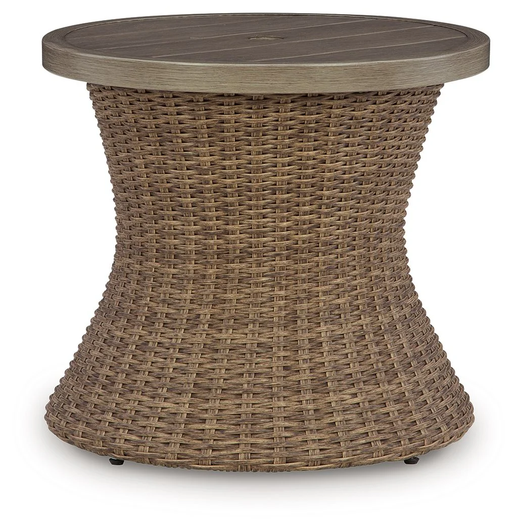 Laguna Heights - Round End Table With Umbrella Option - Beige - Image 1