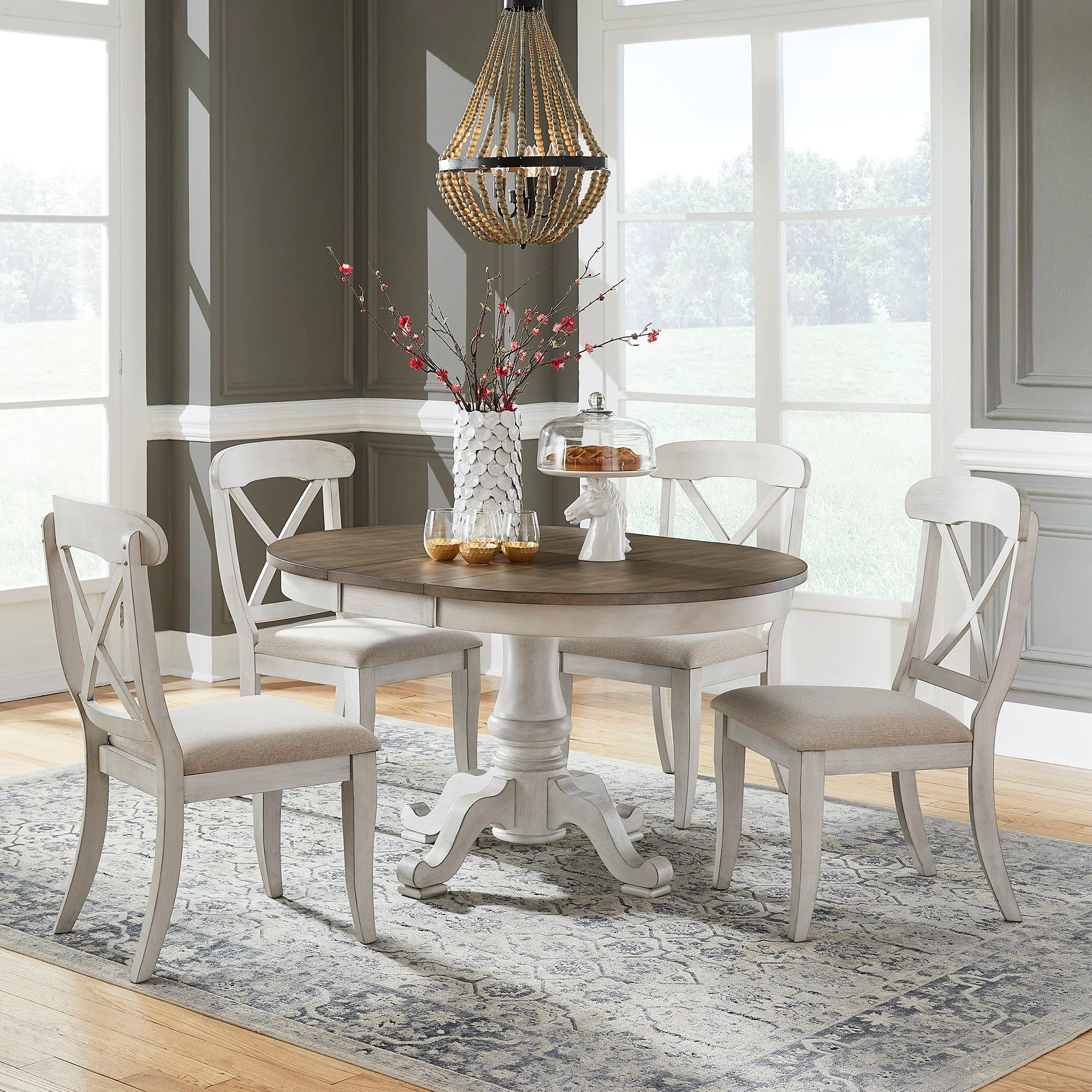 Ocean Isle - 5 Piece Pedestal Table Set - Antique White - Image 1