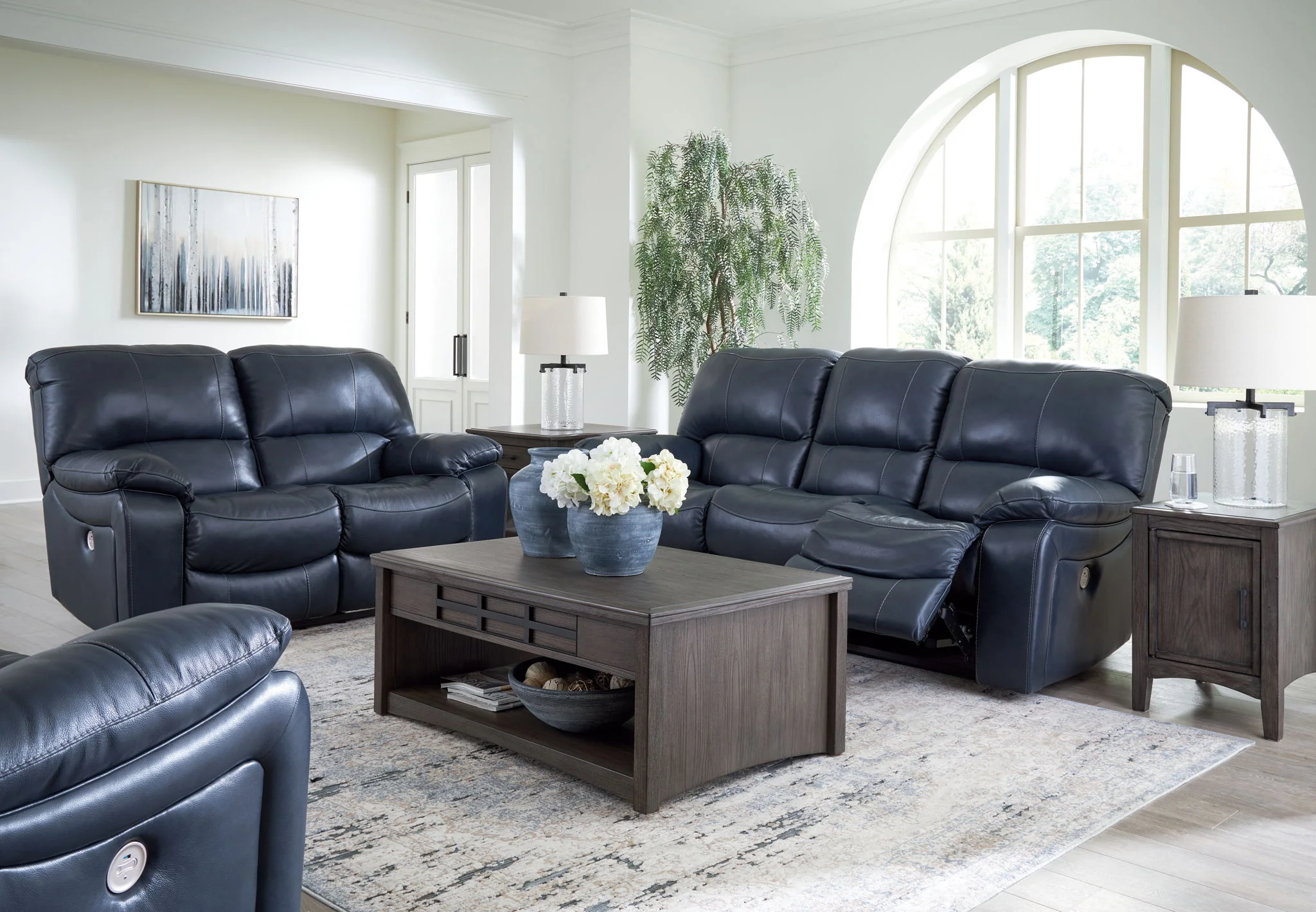 Leesworth - 3 Pc. - Power Reclining Sofa, Power Reclining Loveseat, Power Rocker Recliner - Ocean - Image 1