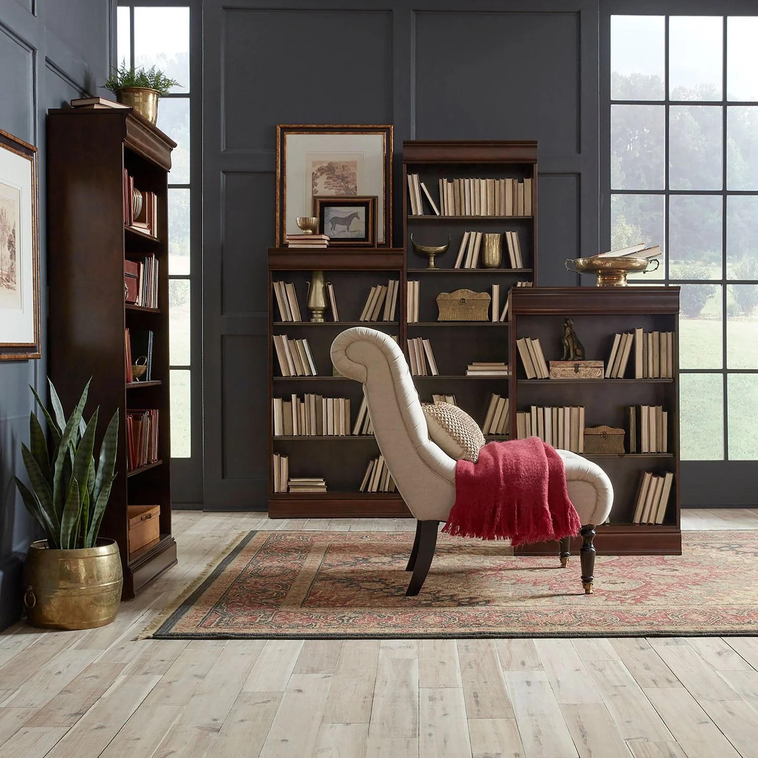 Brayton Manor – 4 Piece Stepped Bookcase Wall Set – Cognac