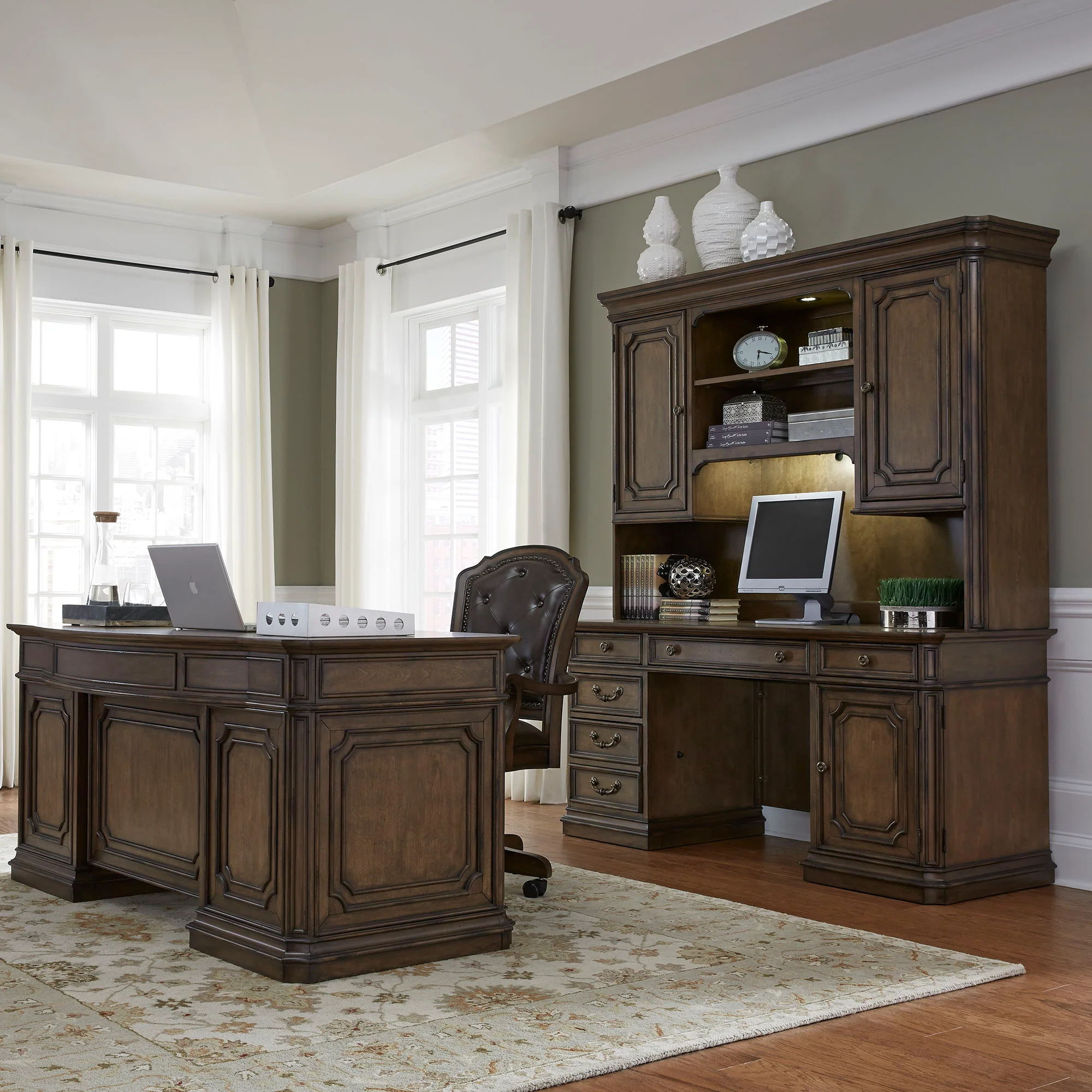 Amelia – 5 Piece Home Office Jr Executive Set – Antique Toffee