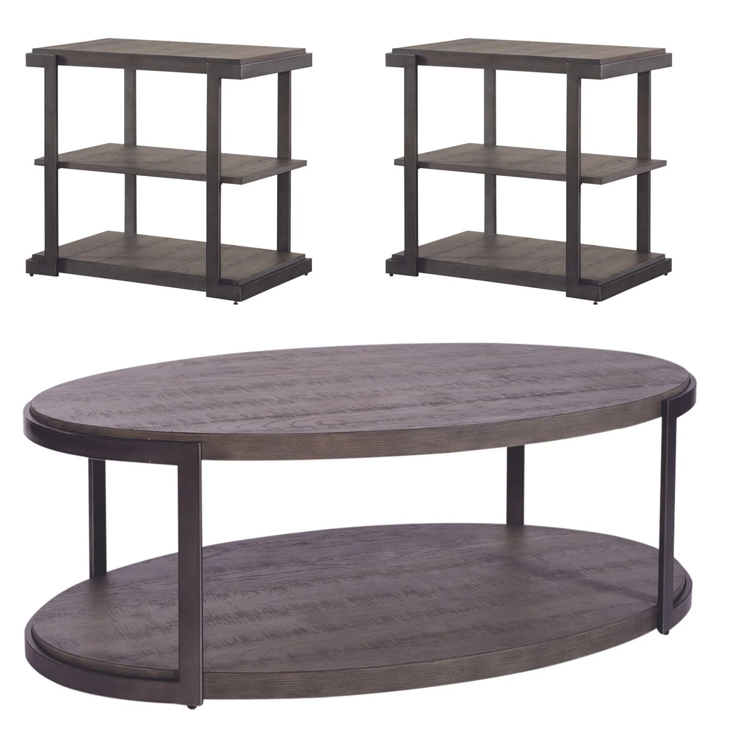 Modern View - 3 Piece Table Set (1 Oval Cocktail Table 2 End Tables) - Gauntlet Gray - Image 3