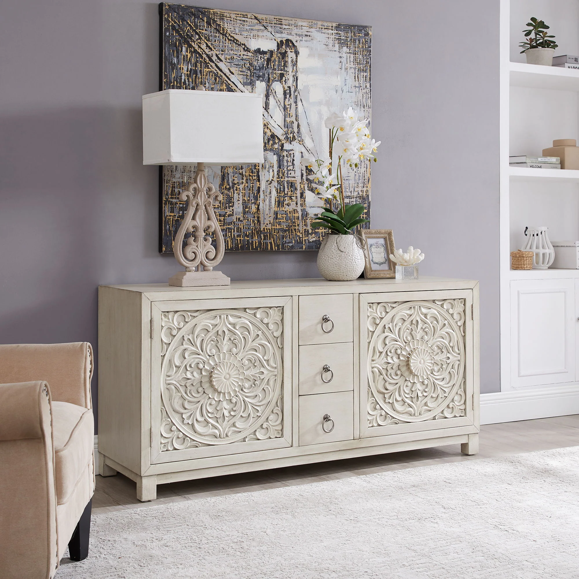 Sundance - 2 Door 3 Drawer Wood Accent Cabinet - Antique Linen - Image 1