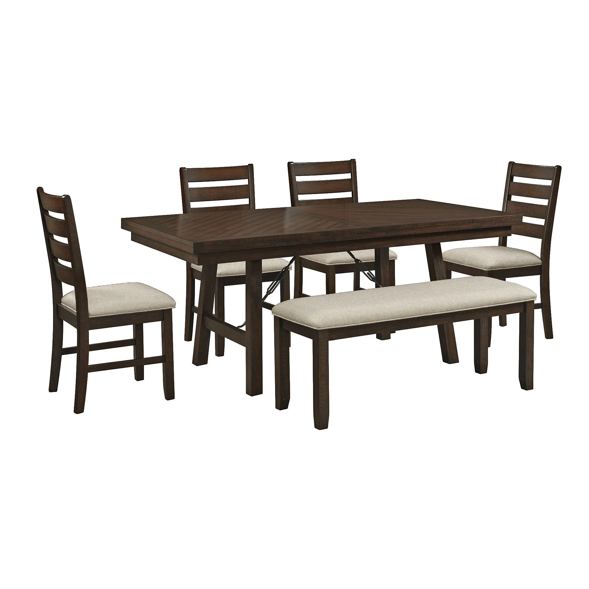 Jax – 6 Piece Dining Set (72″ Table, Four Chairs And Bench) – Cherry