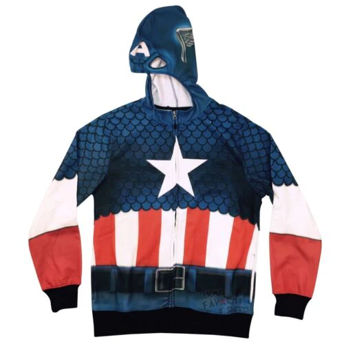 Captain America Costume Sublimated Fleece Marvel Comics Adult Hoodie - Image 2