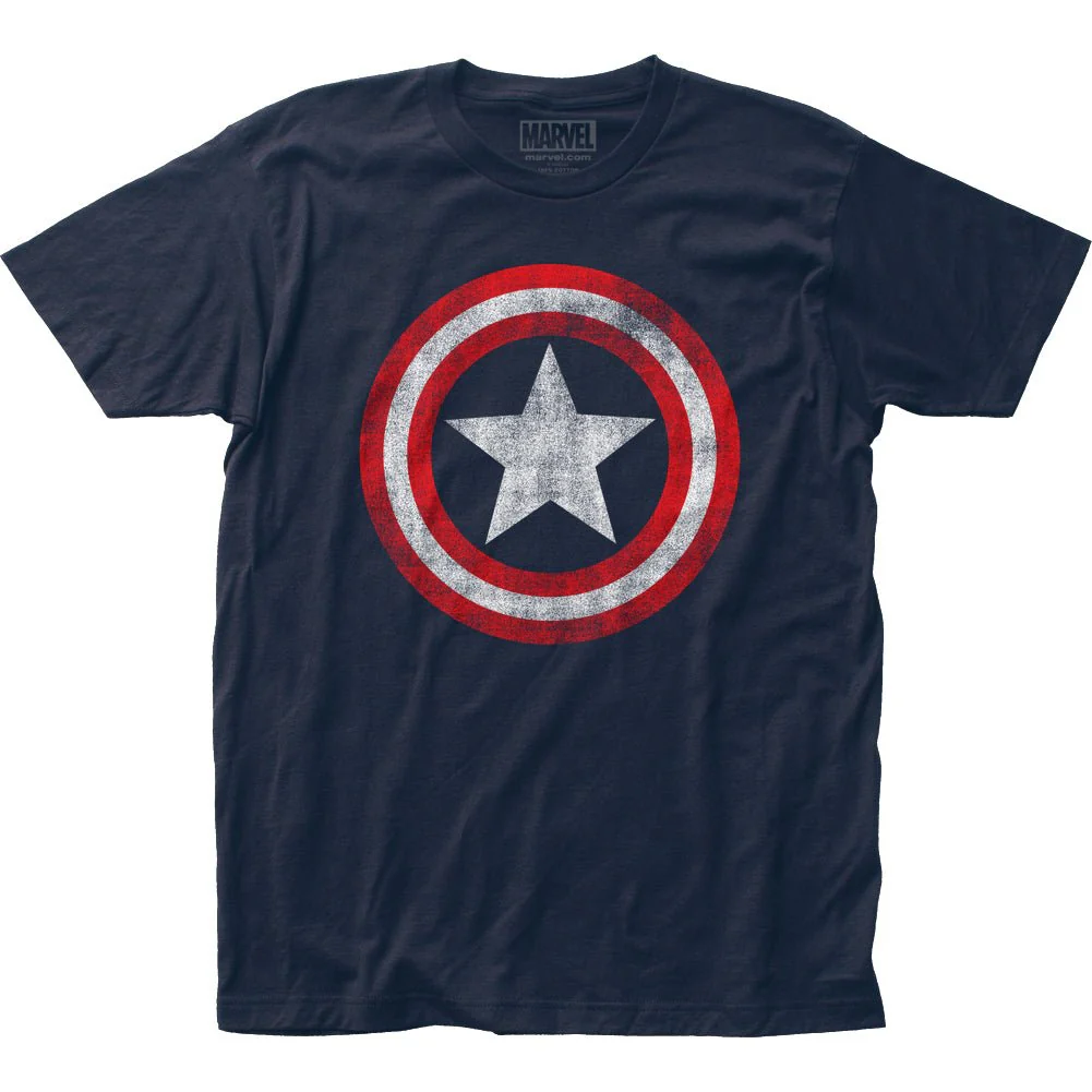 Captain America Distressed Shield Logo Marvel Comics Adult T-Shirt - Image 1