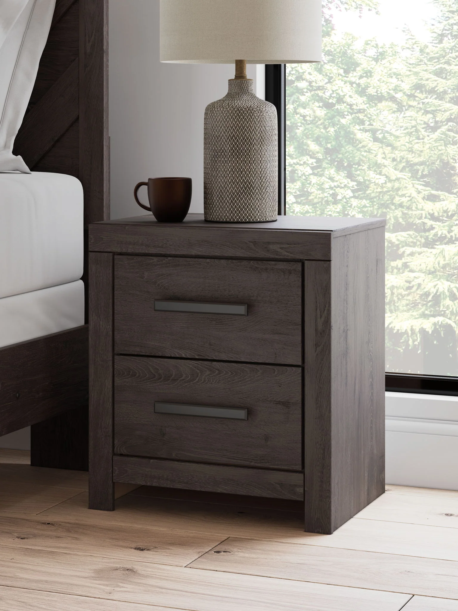 Prendonea - Two Drawer Night Stand - Charcoal - Image 3