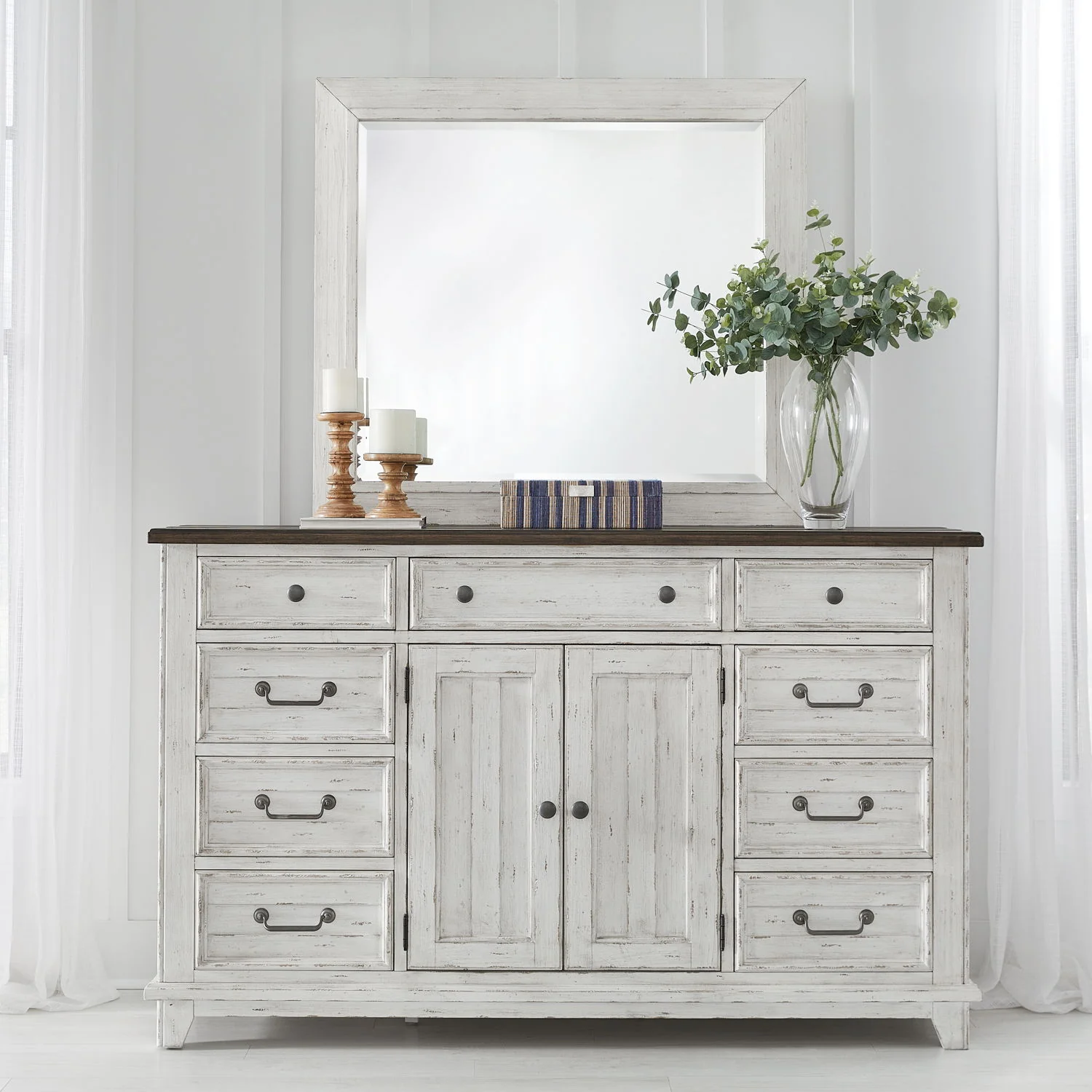 River Place - Dresser & Mirror - Riverstone White & Tobacco - Image 1