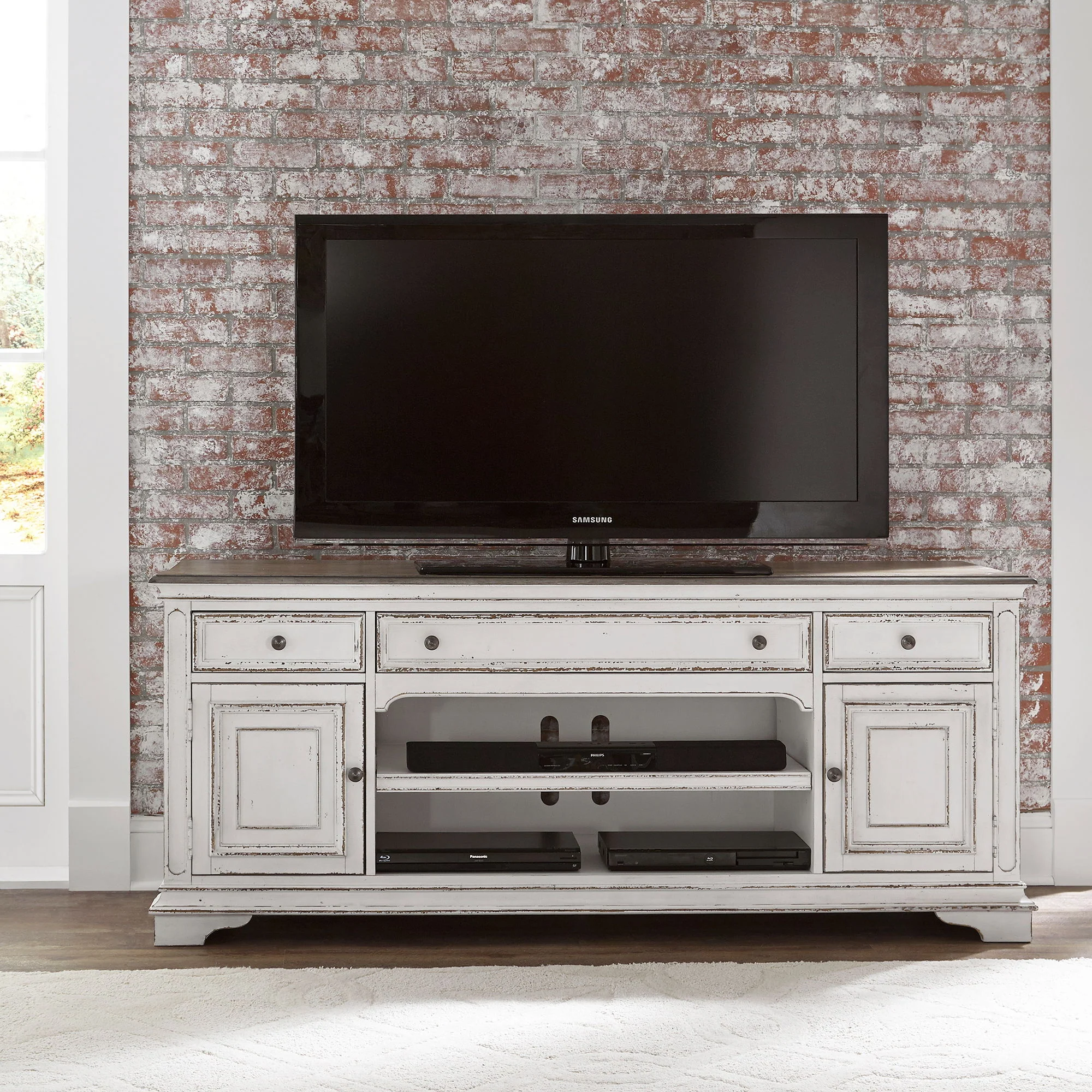 Magnolia Manor - Entertainment TV Stand - Antique White - Image 1