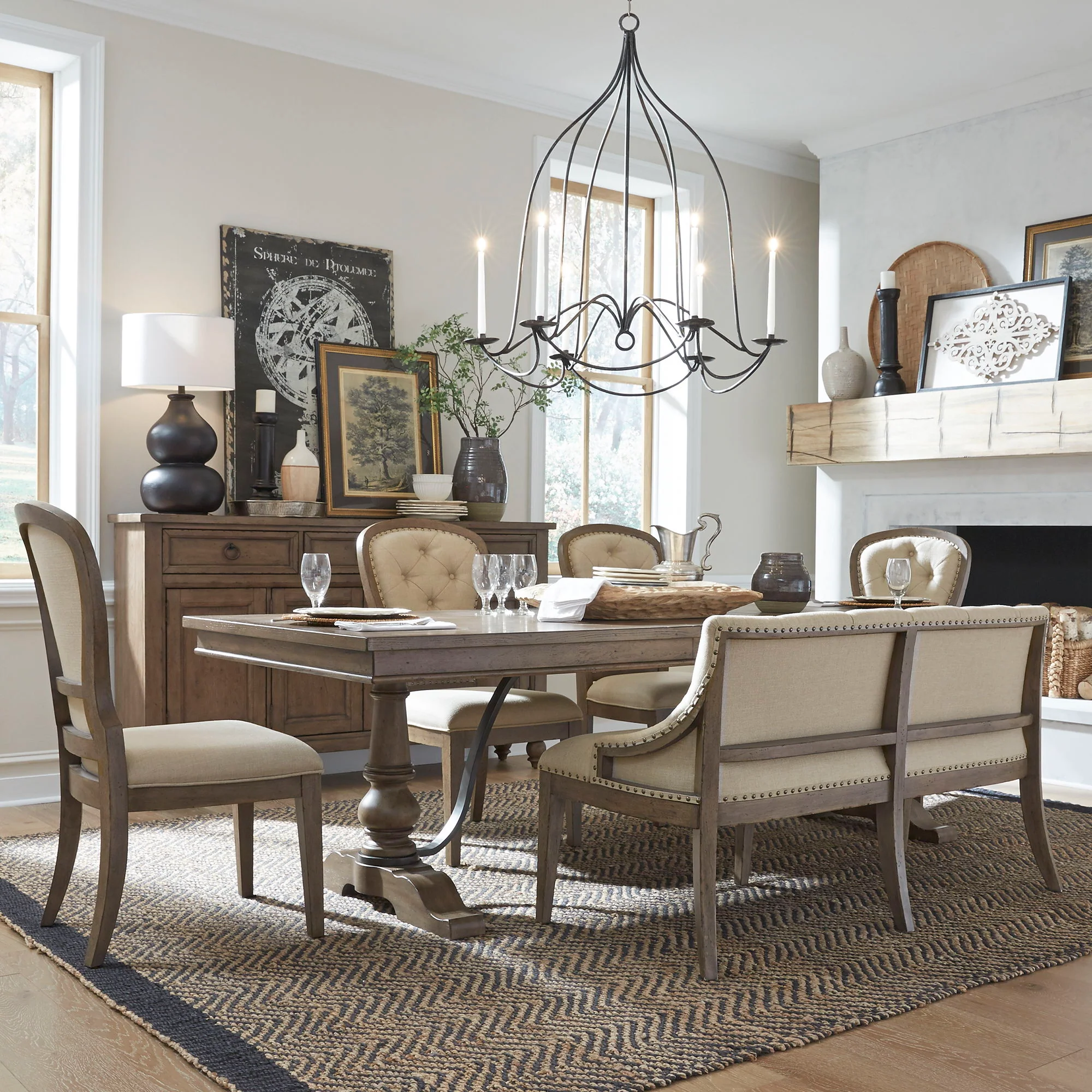 Americana Farmhouse - Dining Room Trestle Table Set - Image 2