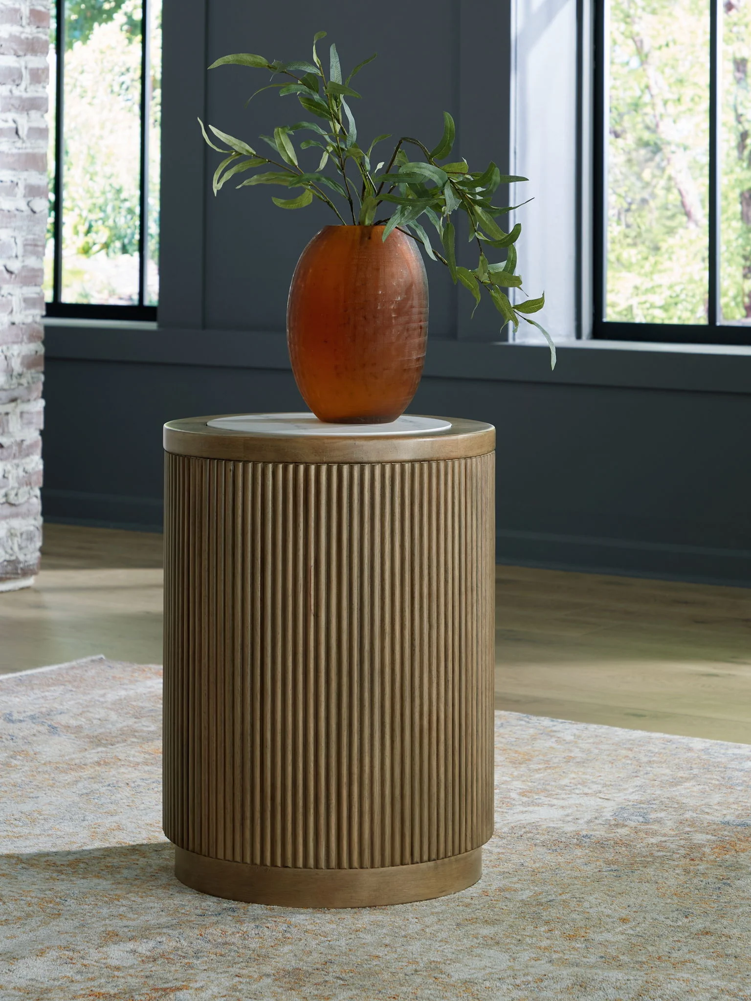 Camdill - Round End Table - Light Brown / White - Image 2