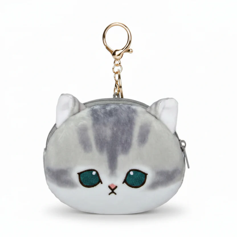 Mofusand Light Grey Cat Coin Purse Keychain - Image 1