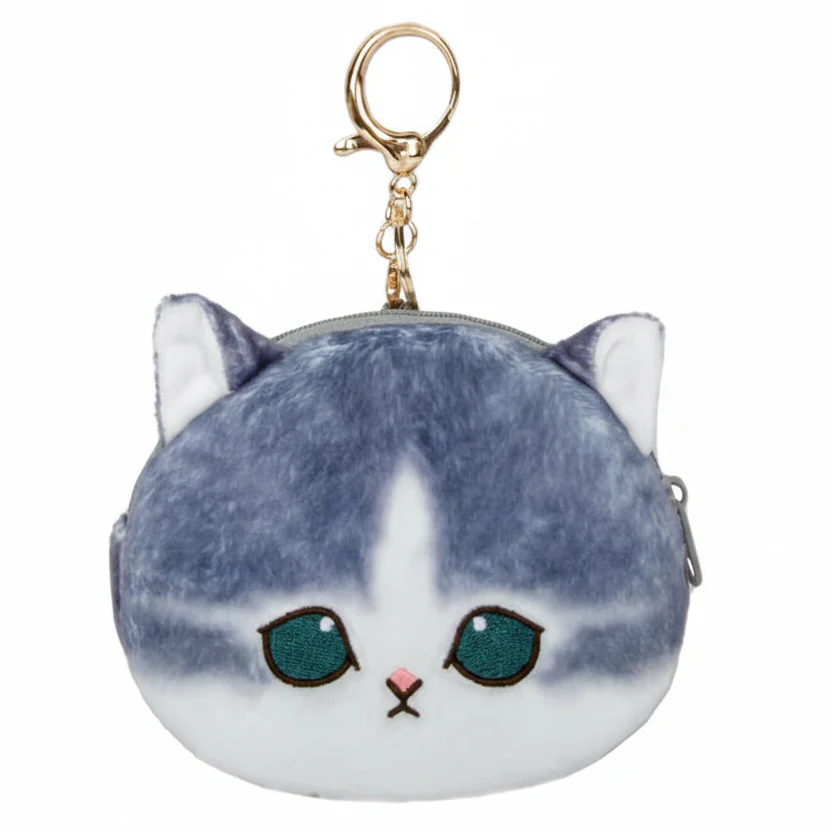 Mofusand Dark Grey Cat Coin Purse Keychain - Image 1