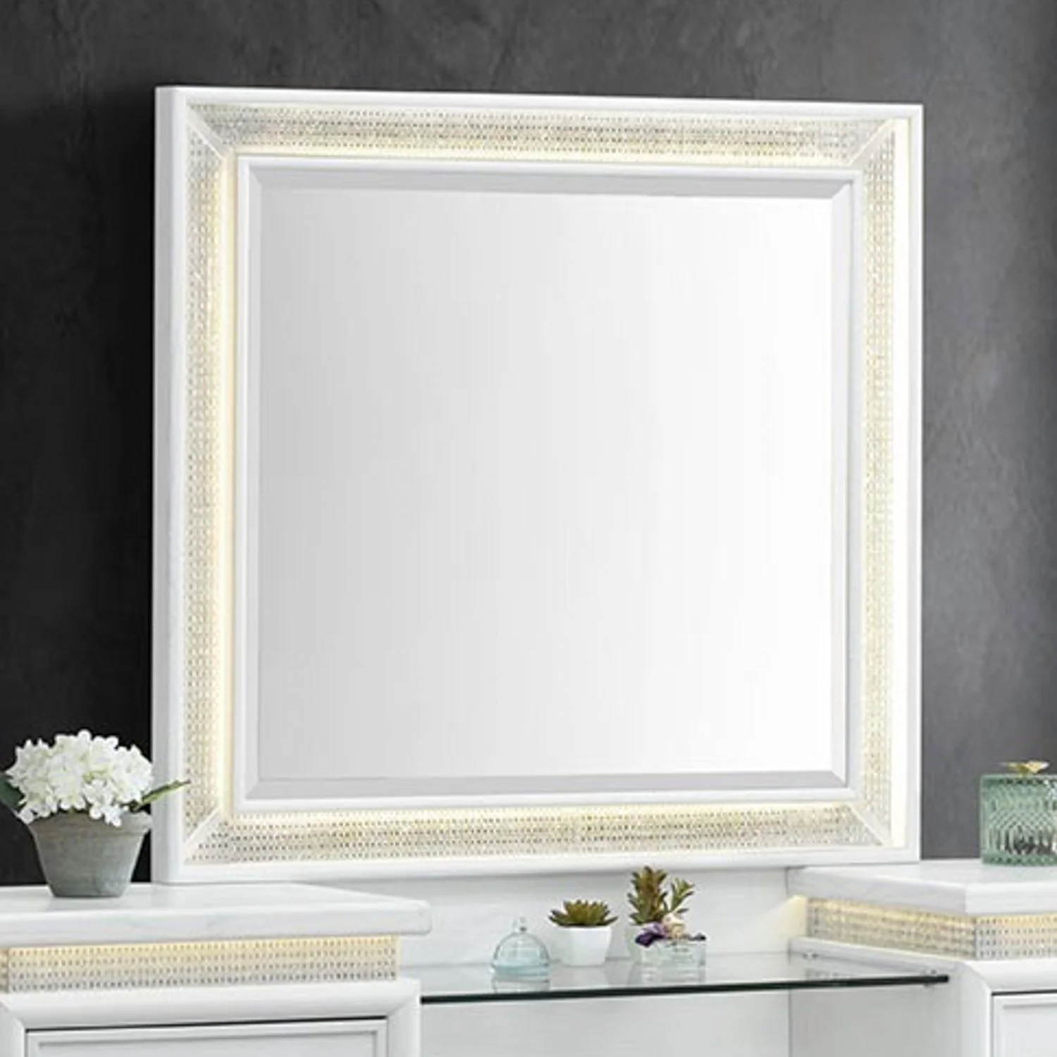 Reflections - Vanity Mirror - Pearl White & Rhinestone - Image 1