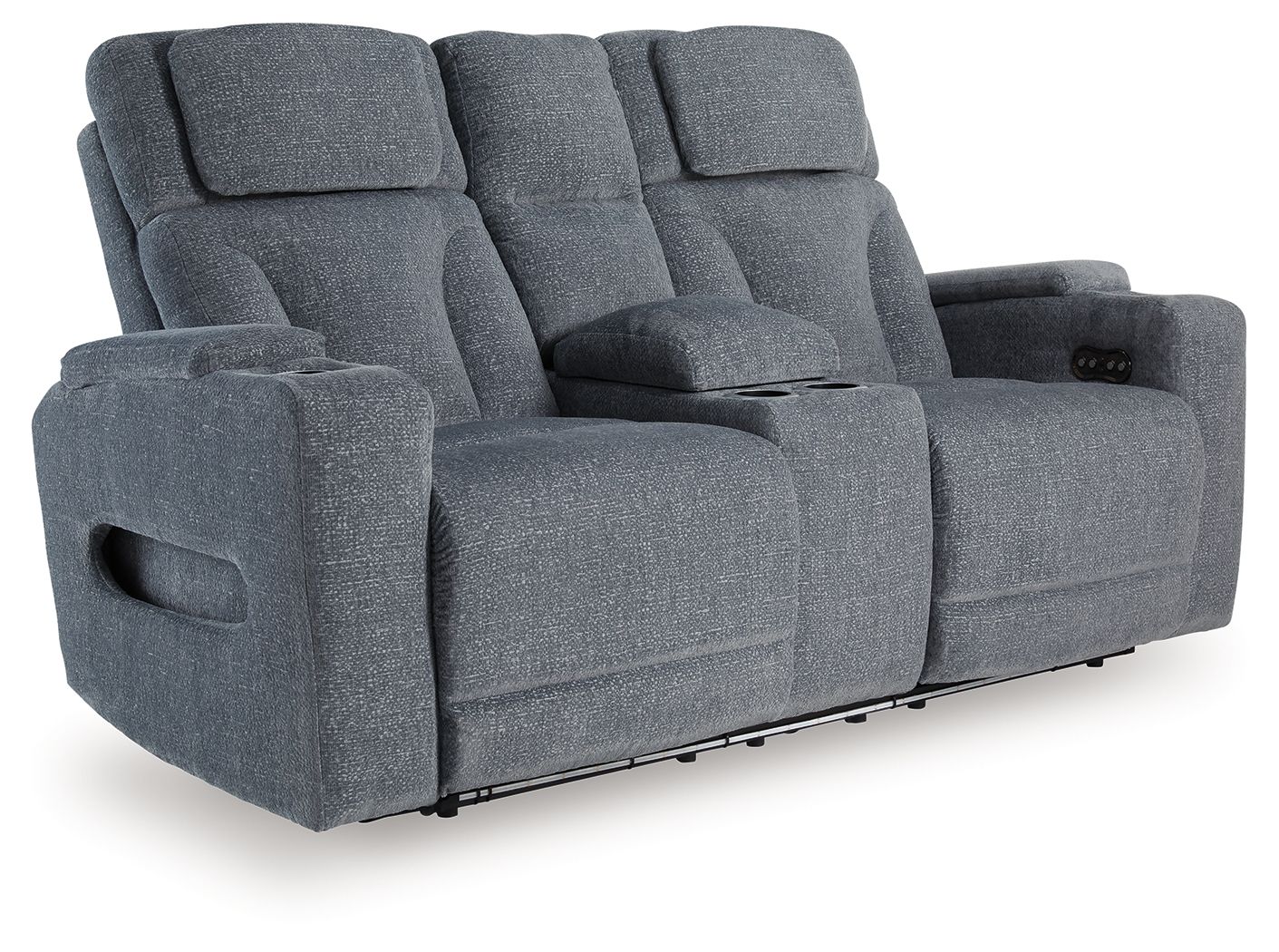 Studio Cave – Power Reclining Loveseat with Console – Steel