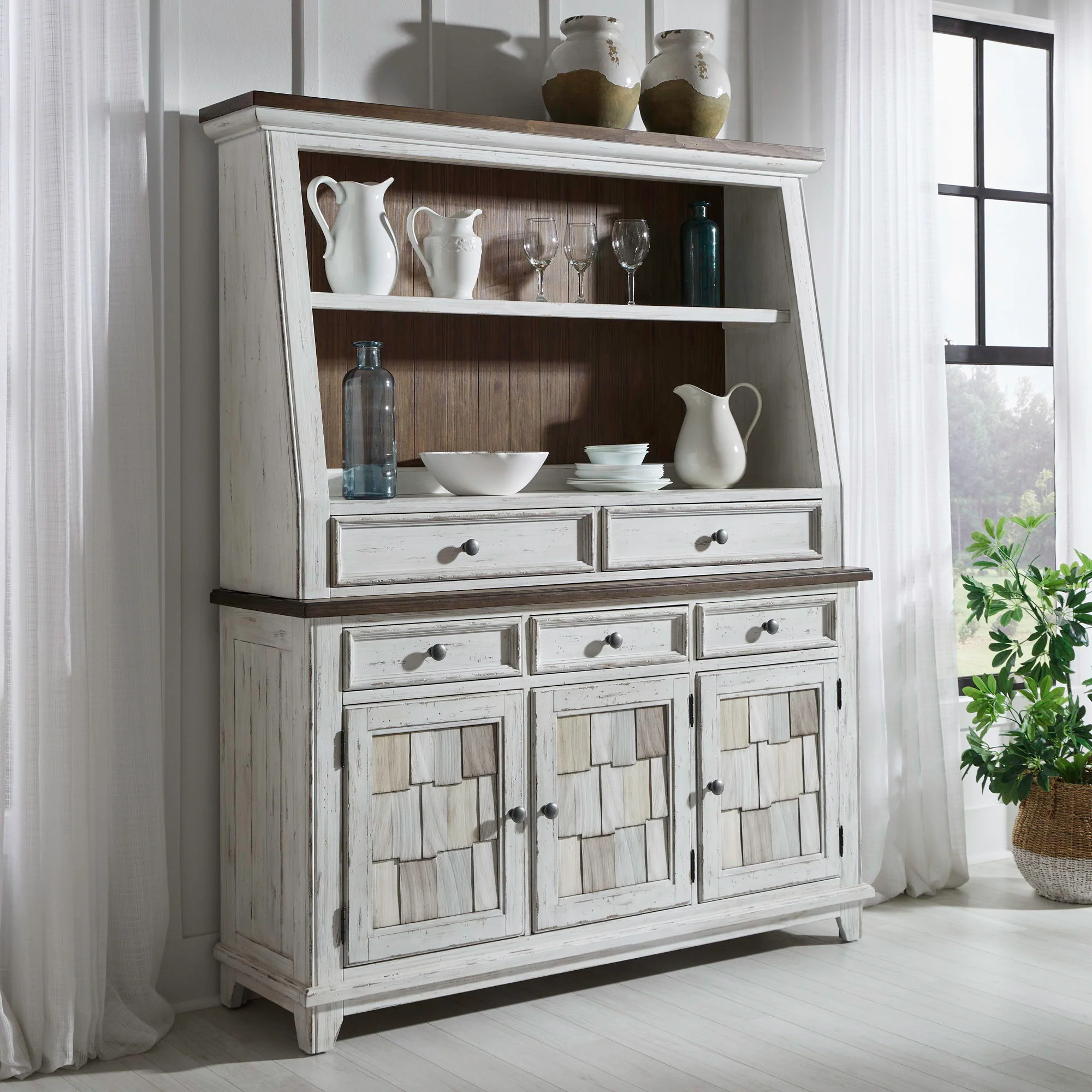 River Place – Server & Hutch – Riverstone White & Tobacco