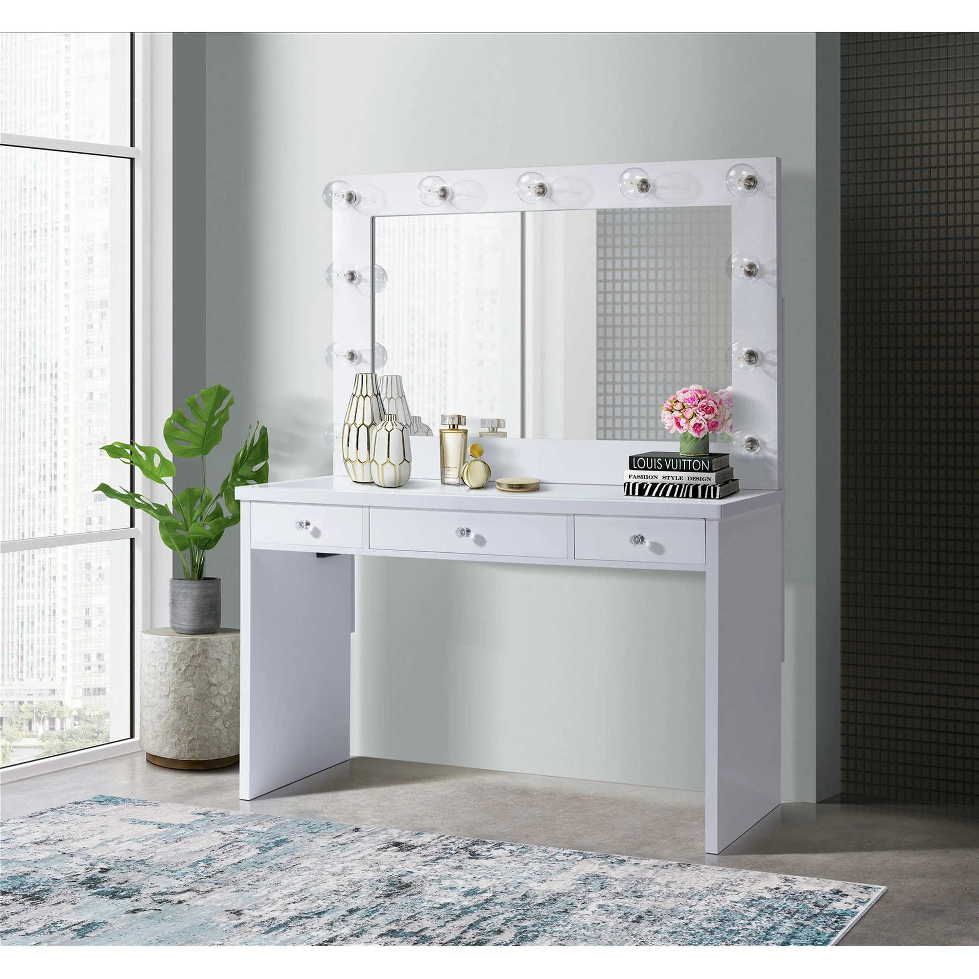 Ariana - Complete Vanity With Lightbulbs - Glossy White - Image 3
