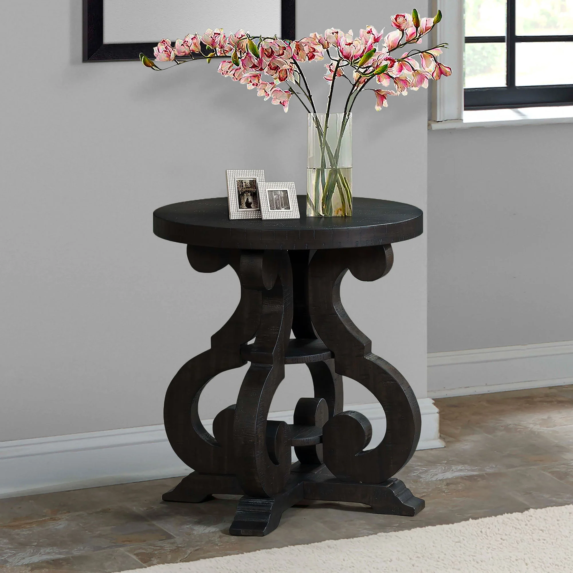 Stone - End Table With PU Base - Dark Walnut - Image 3