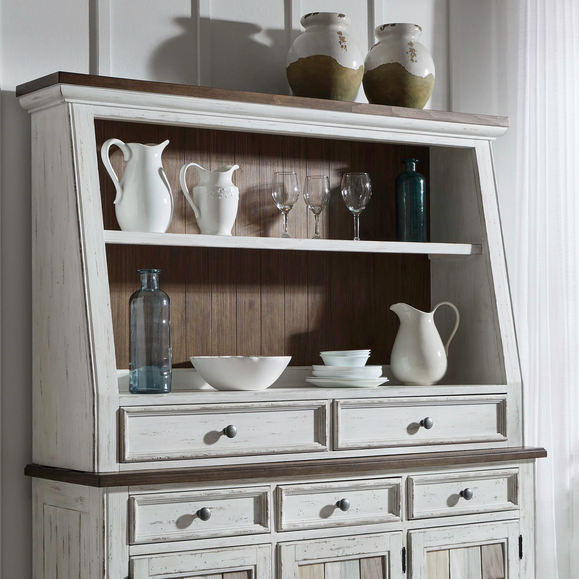 River Place - Angled Server Hutch - Riverstone White & Tobacco - Image 1