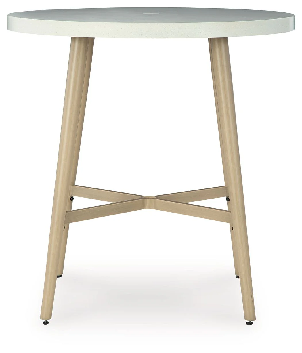 Seton Creek - Round Bar Table With Umbrella Option - Beige - Image 3
