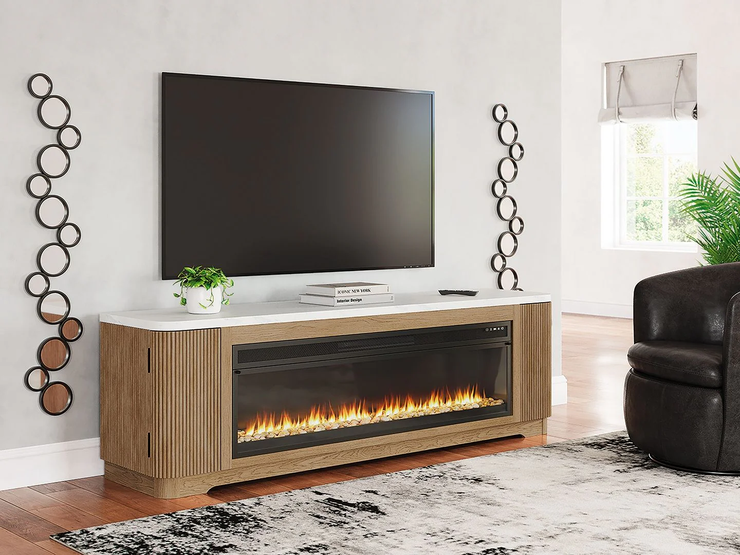 Camdill – 80″ TV Stand With Electric Fireplace – Light Brown