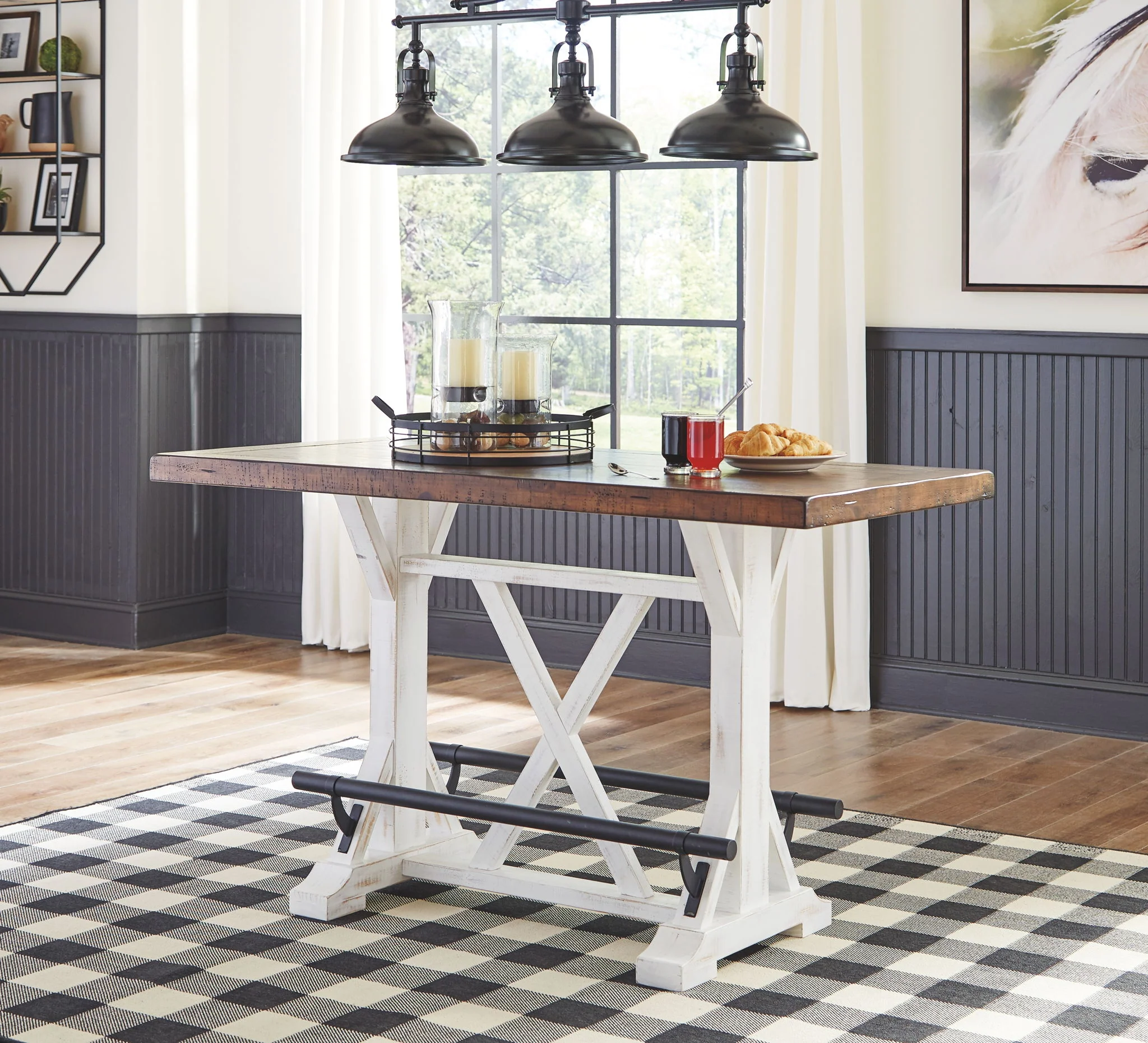Valebeck - Rectangular Dining Room Counter Table - White / Brown - Image 3