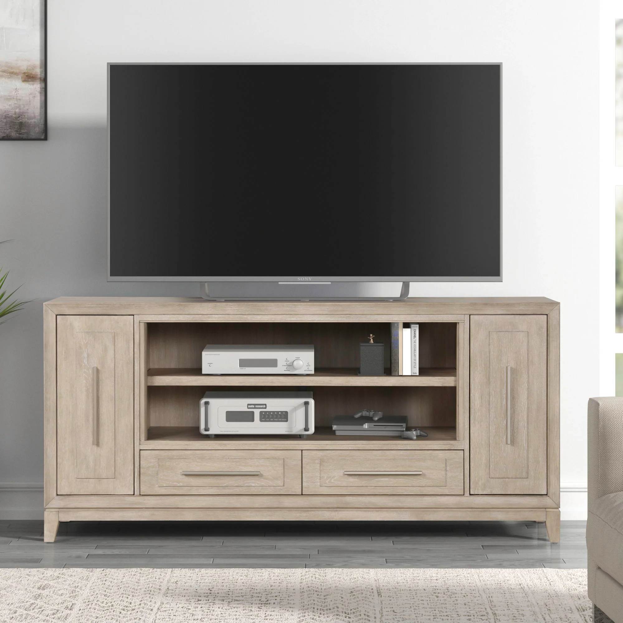Fireplace TV Consoles - 80" Console With Fire FTS - Light Brown - Image 3