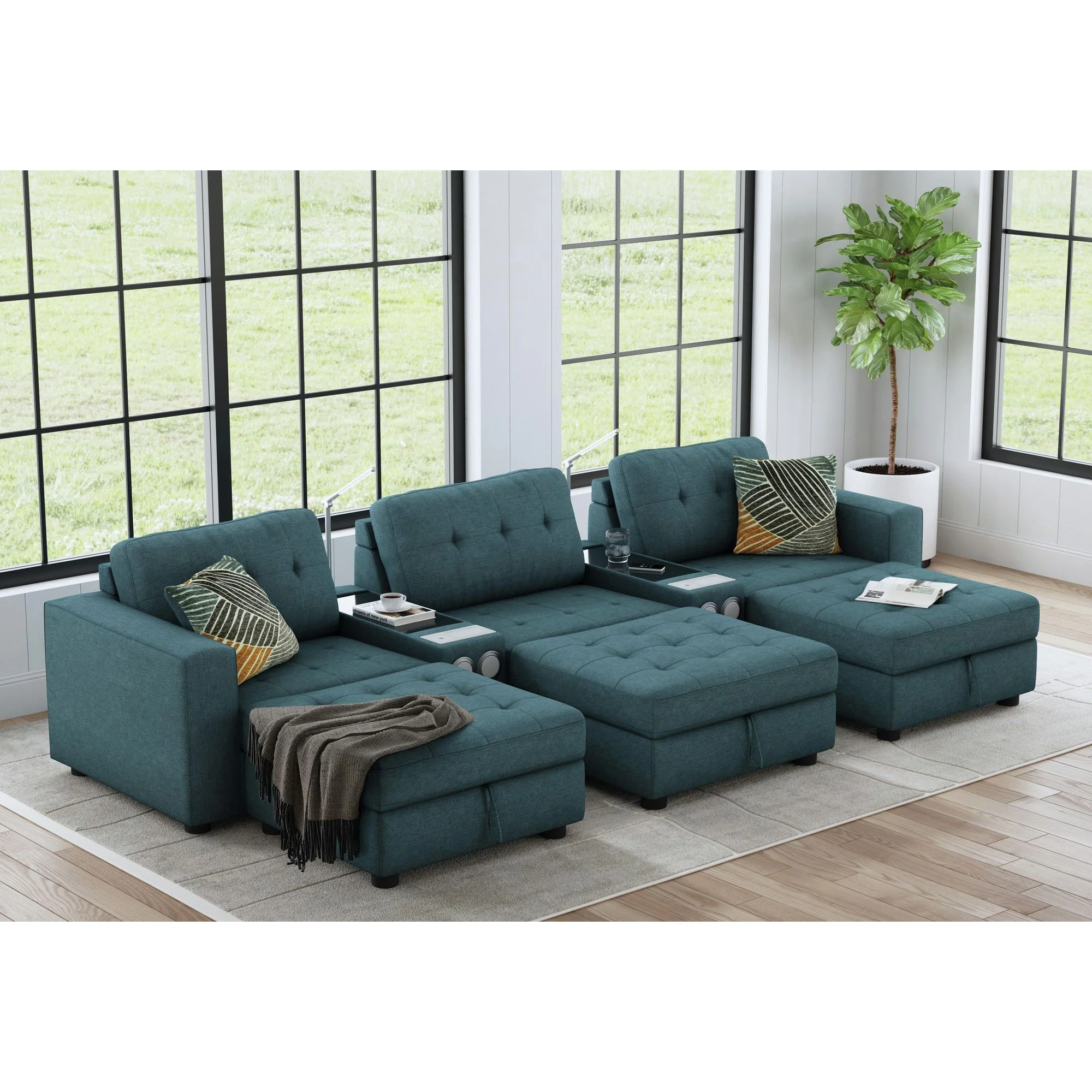 Options One – Media Console with Drawer, Acrylic Top, Read-G Light And Power – Teal