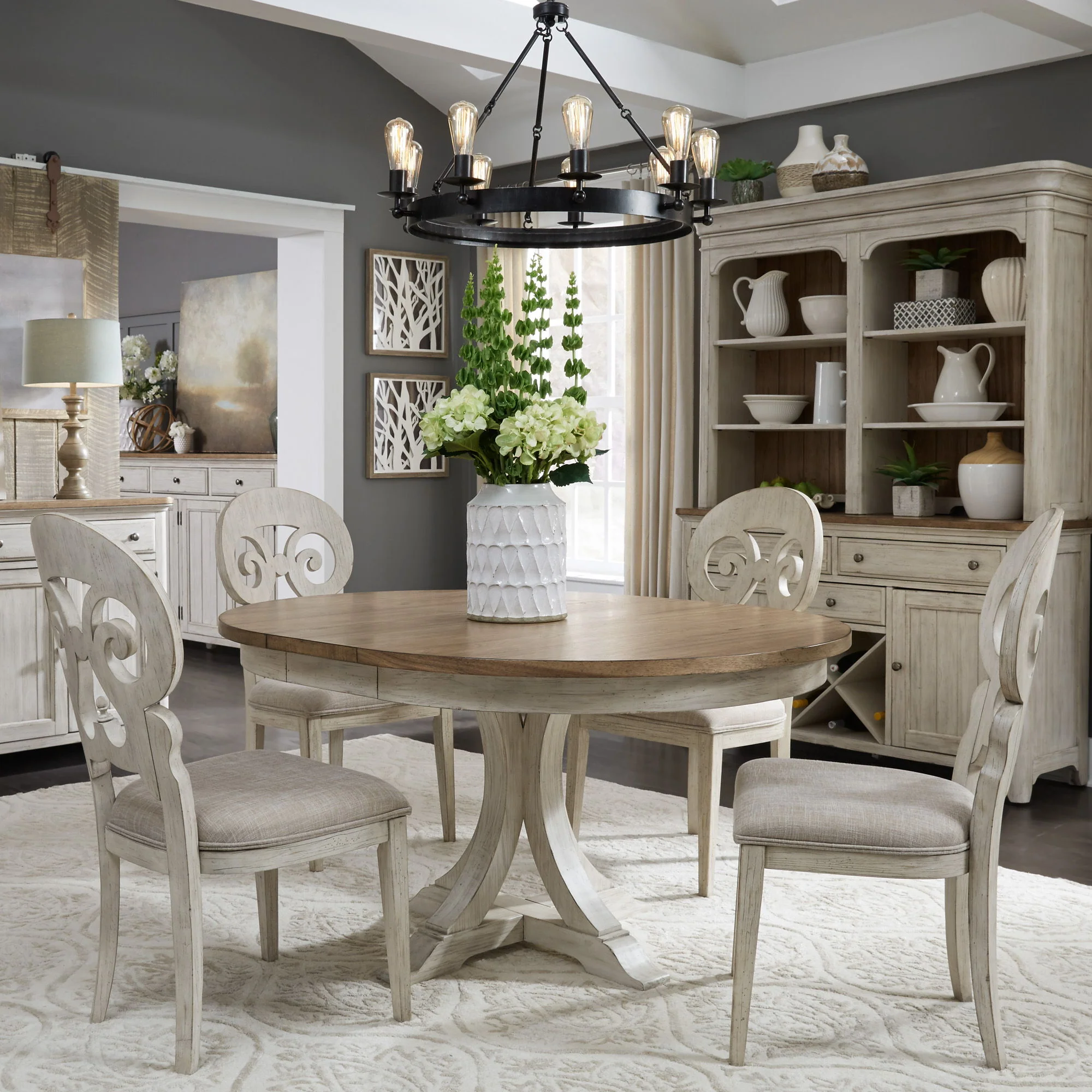 Farmhouse Reimagined - Pedestal Table - Antique White / Chestnut Tops - Image 1