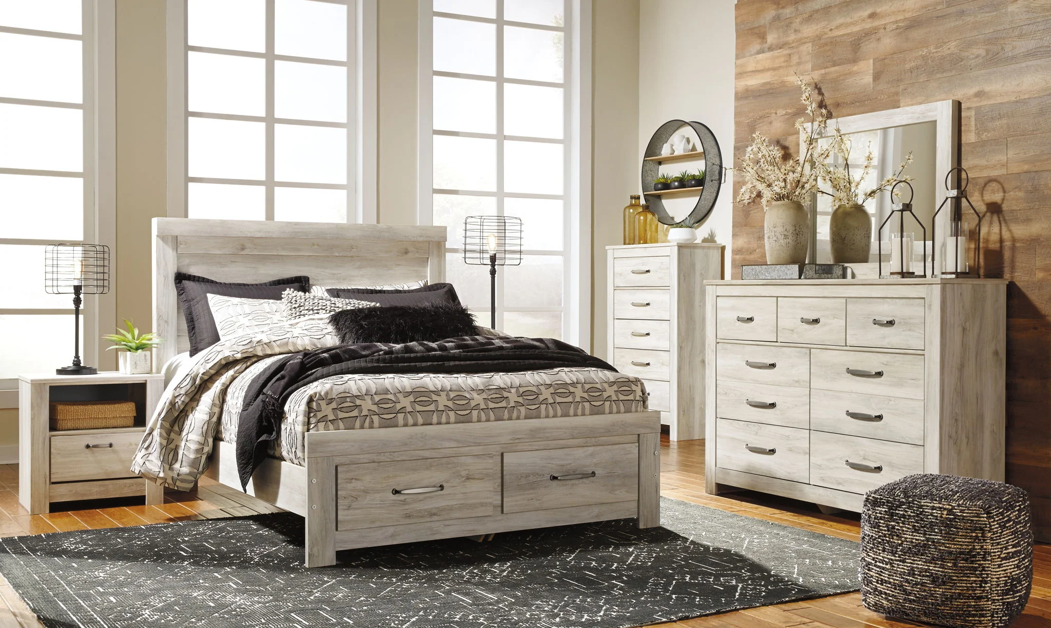 Bellaby – Dresser, Mirror, Platform Bed With Storage Drawers Set