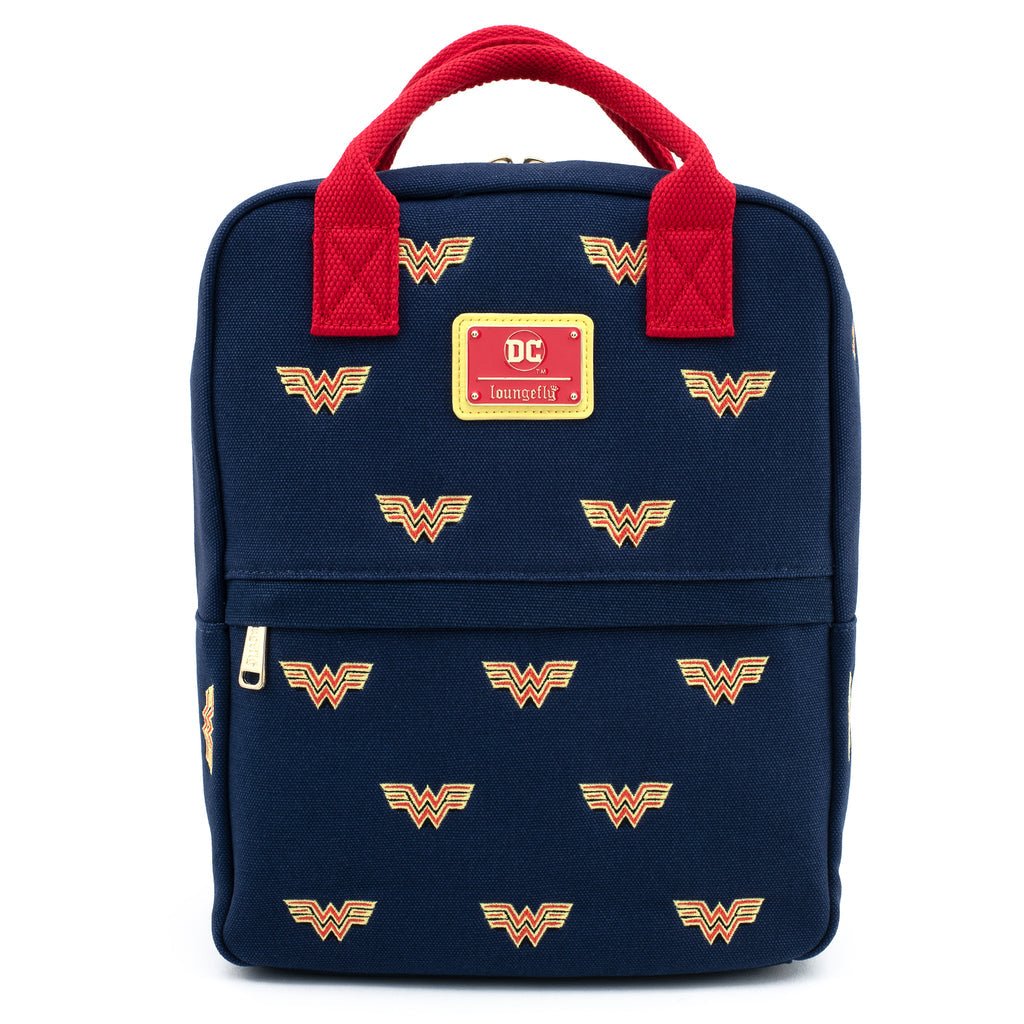DC Comics Wonder Woman Logo All-Over Print Canvas Mini Backpack by Loungefly - Image 1