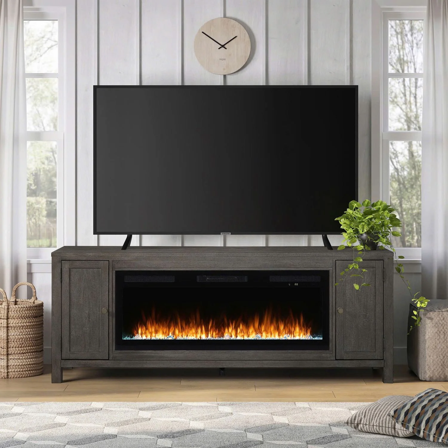 Fireplace TV Consoles – 406 78″ Console With Fire FTS – Brown