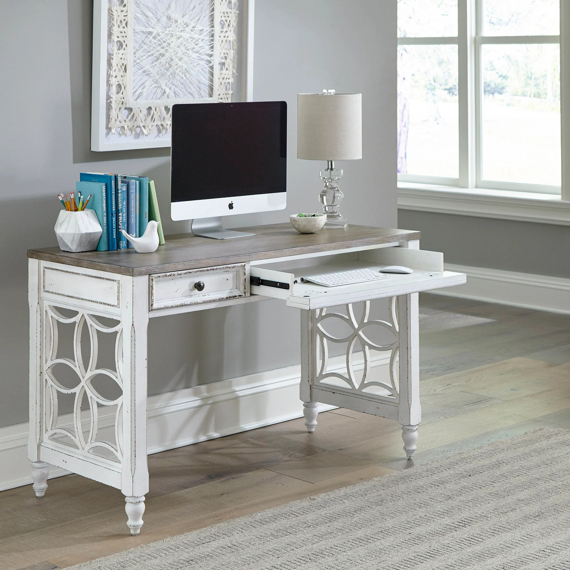 Magnolia Manor - L Writing Desk - Antique White - Image 1