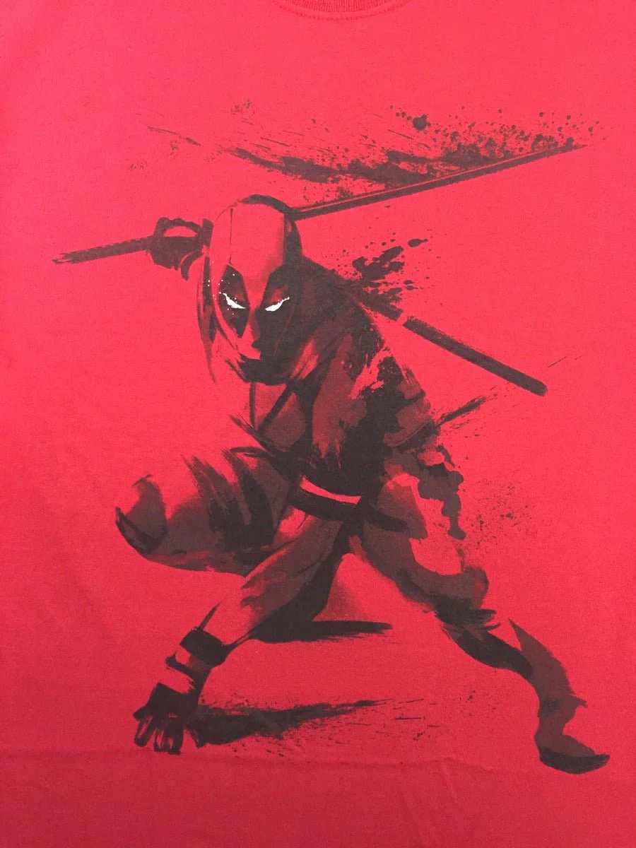 Deadpool Movie Sword Slash Sumi E Adult T-Shirt - Image 2