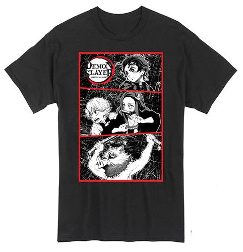 Demon Slayer Group Gritty Panels Anime Adult T-Shirt - Image 1